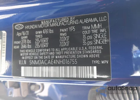 2022 Hyundai Tucson Se z USA, uszkodzony, nr VIN 5NMJACAE4NH016755